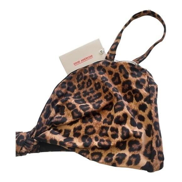 Good American Better Bikini Top Tie Front Leopard Print - Size 4XL - Picture 6 of 9